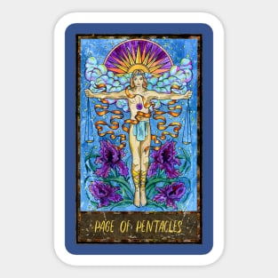 Page Of Pentacles. Magic Gate Tarot Card Design. Sticker